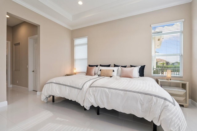 8650 SW Felicita Way, Port Saint Lucie, FL 34987 - bedroom with crown molding, multiple windows, recessed lighting, and light tile patterned floors
