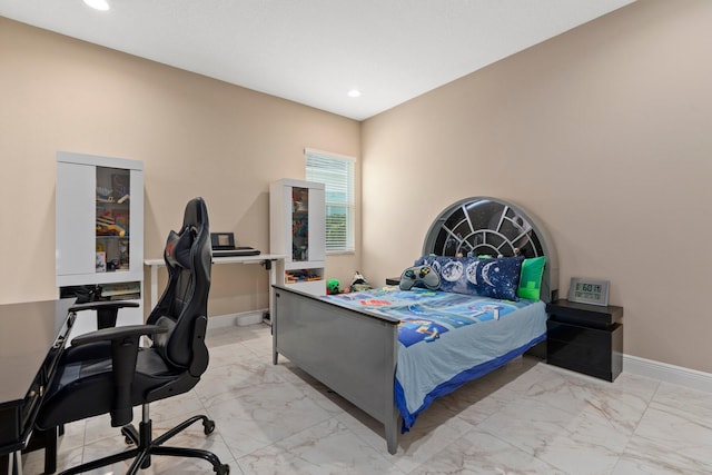 8650 SW Felicita Way, Port Saint Lucie, FL 34987 - bedroom with marble finish floors, a desk, and recessed lighting