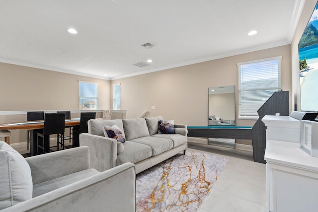 8650 SW Felicita Way, Port Saint Lucie, FL 34987 - tiled living area with crown molding and recessed lighting