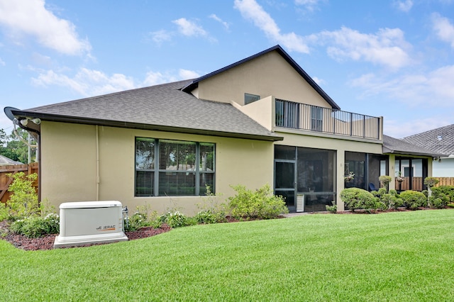 5857 NW Leghorn Ave, Port Saint Lucie, FL 34986 - back of house featuring a balcony, a shingled roof, and stucco siding