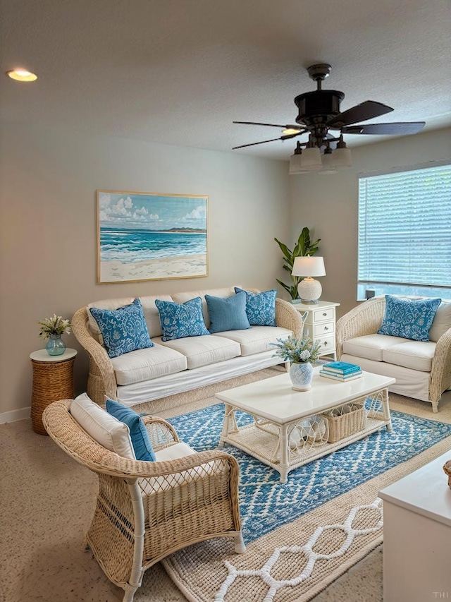 1377 Via De Pepi, Boynton Beach, FL 33426 - living room with ceiling fan, baseboards, and recessed lighting