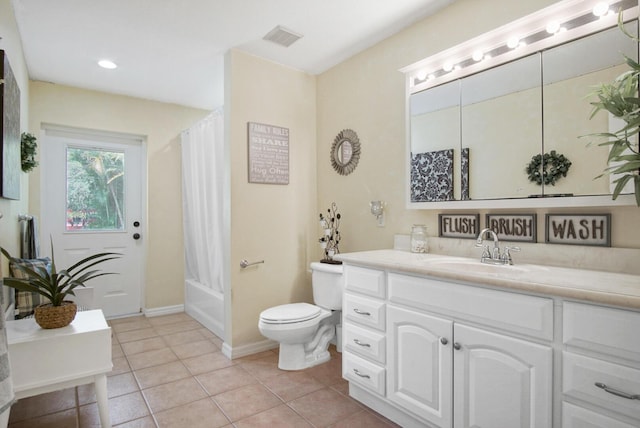 3283 SE W Snow Rd, Port Saint Lucie, FL 34984 - full bath with vanity, tile patterned floors, shower / bath combo with shower curtain, and recessed lighting