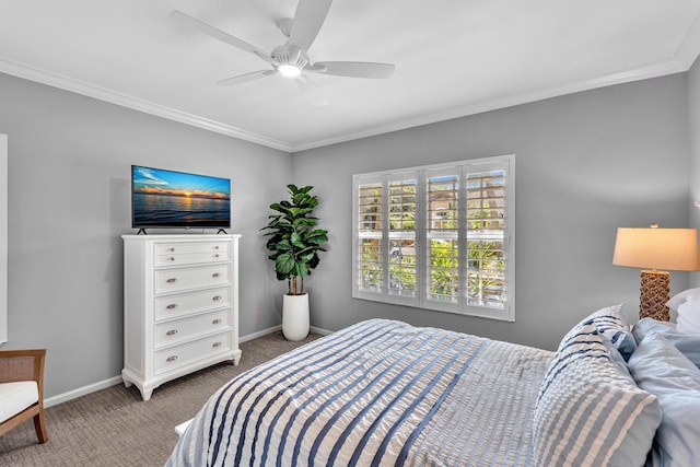 20677 NW 26th Ct, Boca Raton, FL 33434 - bedroom featuring carpet flooring, baseboards, crown molding, and ceiling fan