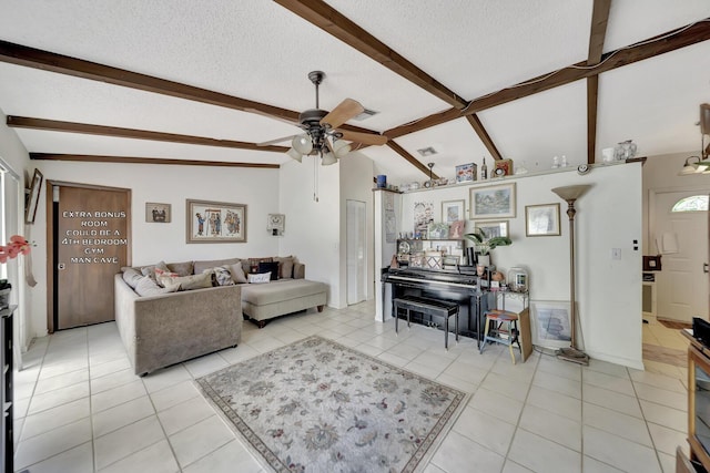 10151 Windtree Ln N, Boca Raton, FL 33428 - living area with a textured ceiling, light tile patterned floors, and ceiling fan
