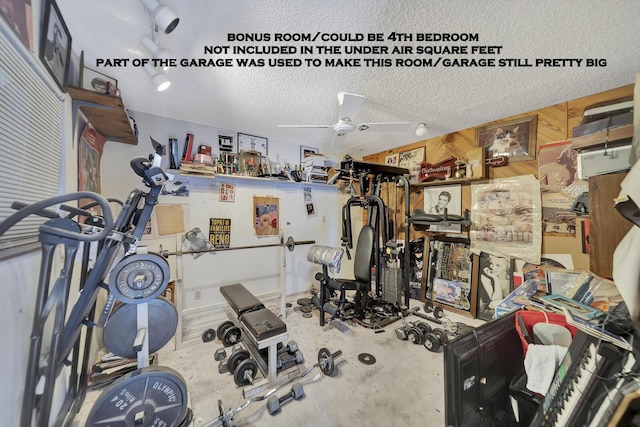 10151 Windtree Ln N, Boca Raton, FL 33428 - workout area with a textured ceiling and a ceiling fan
