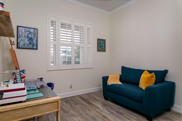 424 NE Leaping Frog Way, Port Saint Lucie, FL 34983 - office area with ornamental molding, wood finished floors, and baseboards