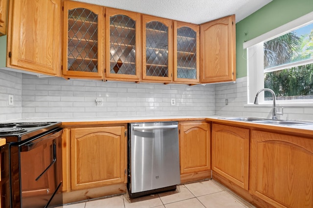 3 Ripley Way, Boynton Beach, FL 33426 - kitchen featuring dishwasher, black electric range, light countertops, tasteful backsplash, and a textured ceiling