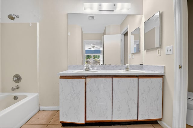 3 Ripley Way, Boynton Beach, FL 33426 - full bathroom with double vanity, tile patterned floors, and shower / tub combination