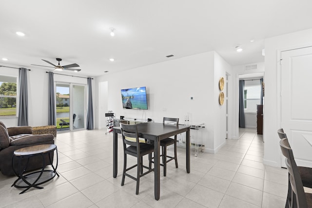 5697 Graceful Way, Delray Beach, FL 33484 - dining space with recessed lighting, ceiling fan, and light tile patterned floors