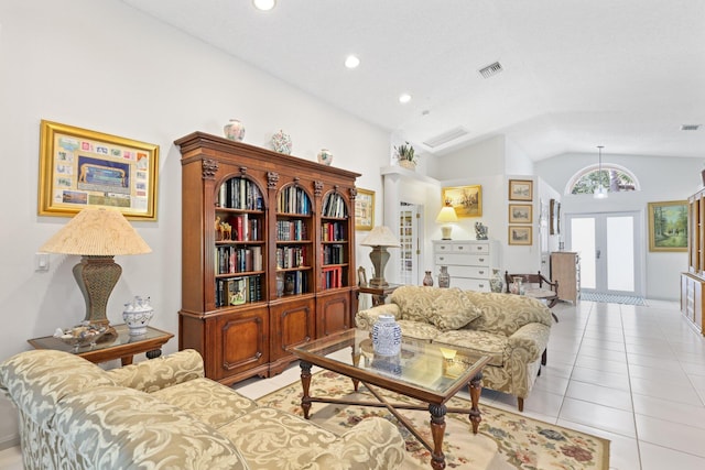 1350 SW 18th St, Boca Raton, FL 33486 - living area with lofted ceiling, light tile patterned floors, and recessed lighting