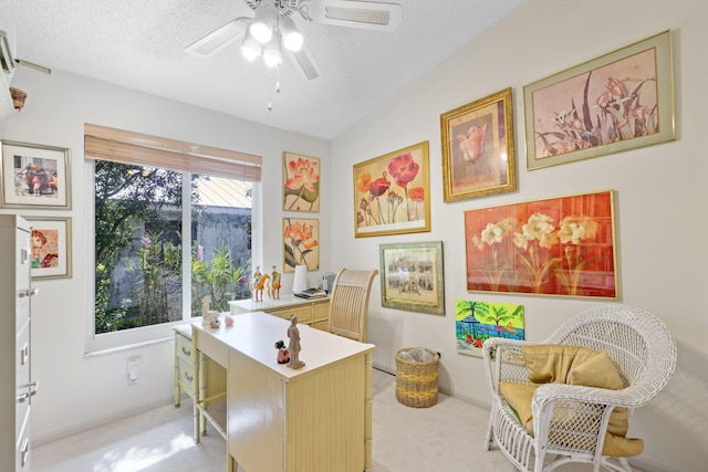 1350 SW 18th St, Boca Raton, FL 33486 - office with a ceiling fan, light colored carpet, and a textured ceiling