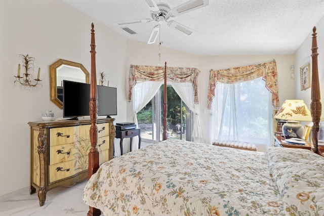 1350 SW 18th St, Boca Raton, FL 33486 - bedroom featuring access to exterior, light marble finish flooring, and a ceiling fan