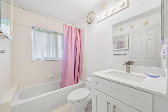 1350 SW 18th St, Boca Raton, FL 33486 - bathroom featuring vanity, shower / tub combo with curtain, and tile patterned flooring