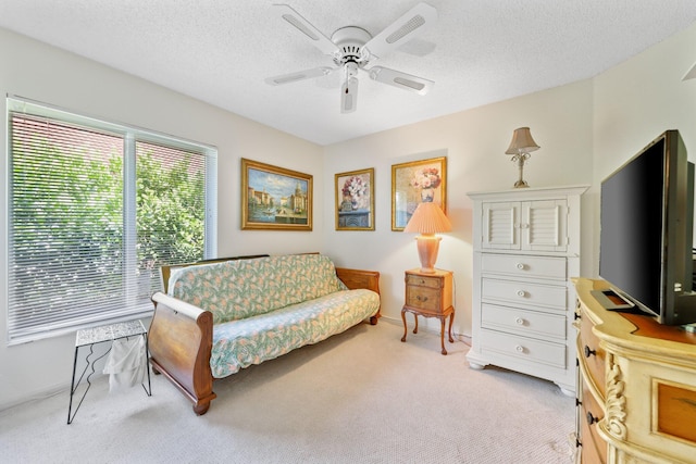 1350 SW 18th St, Boca Raton, FL 33486 - sitting room featuring light carpet, a ceiling fan, and a textured ceiling