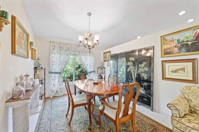 1350 SW 18th St, Boca Raton, FL 33486 - dining space featuring a chandelier, light tile patterned flooring, recessed lighting, and a textured ceiling