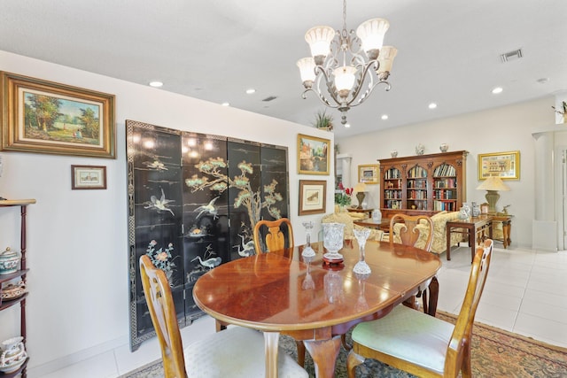 1350 SW 18th St, Boca Raton, FL 33486 - dining space with tile patterned flooring, a chandelier, and recessed lighting