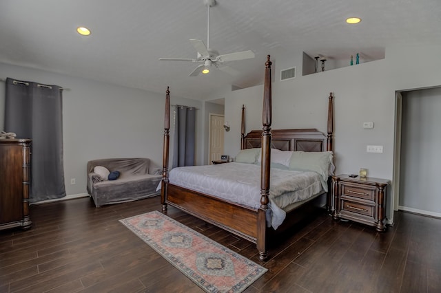 925 SW All American Blvd, Palm City, FL 34990 - bedroom with lofted ceiling, wood finished floors, recessed lighting, and a ceiling fan