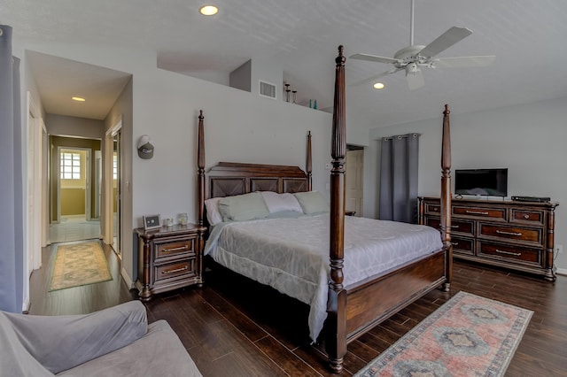 925 SW All American Blvd, Palm City, FL 34990 - bedroom with dark wood-style floors, recessed lighting, and lofted ceiling