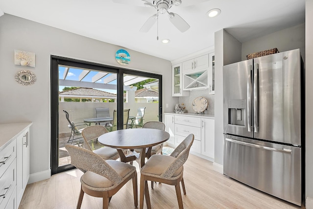 3596 Freshwater Dr, Jupiter, FL 33477 - dining space with recessed lighting, a ceiling fan, and light wood-style floors