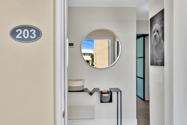 2 Colonial Club Dr Unit 203, Boynton Beach, FL 33435 - hallway with ornamental molding and wood finished floors