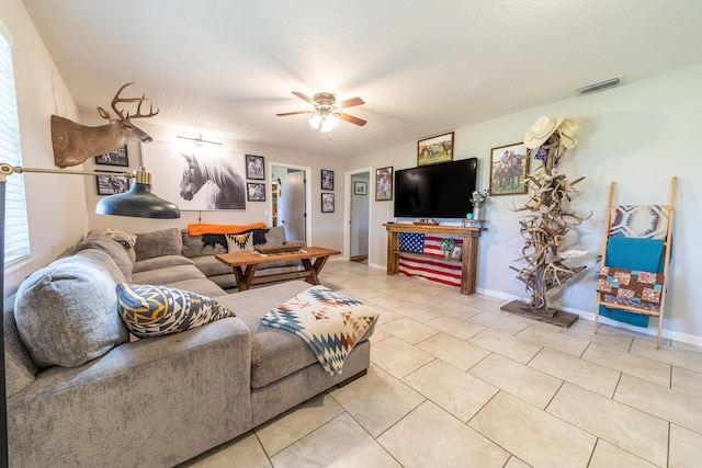 1450 SW 28th St, Okeechobee, FL 34974 - living area with a ceiling fan and light tile patterned floors