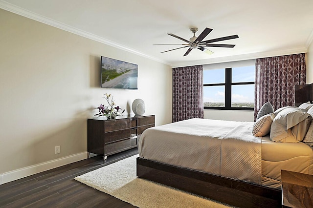 2001 N Ocean Blvd Unit 1804, Boca Raton, FL 33431 - bedroom with ornamental molding, dark wood-type flooring, and ceiling fan