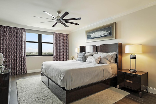 2001 N Ocean Blvd Unit 1804, Boca Raton, FL 33431 - bedroom featuring ornamental molding, dark wood finished floors, and a ceiling fan