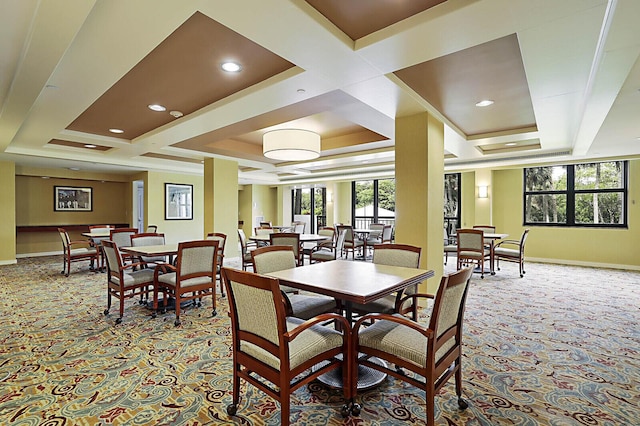 2001 N Ocean Blvd Unit 1804, Boca Raton, FL 33431 - dining room featuring a raised ceiling, carpet flooring, and recessed lighting