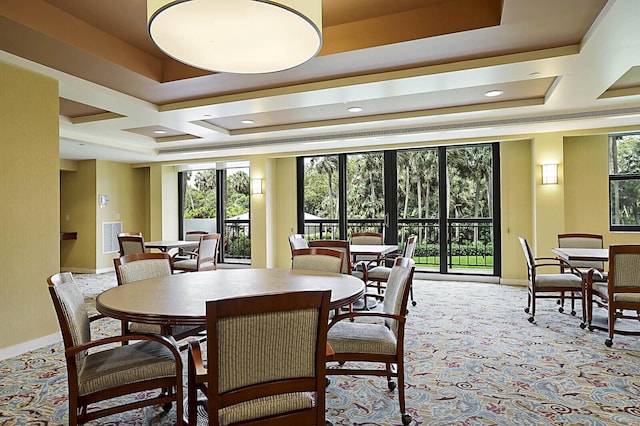 2001 N Ocean Blvd Unit 1804, Boca Raton, FL 33431 - carpeted dining space featuring a raised ceiling and baseboards