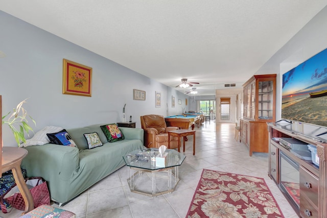 15401 Pembridge Ave Unit 9, Delray Beach, FL 33484 - living area with billiards table, light tile patterned floors, and ceiling fan