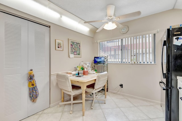 15401 Pembridge Ave Unit 9, Delray Beach, FL 33484 - dining room featuring ceiling fan and vaulted ceiling