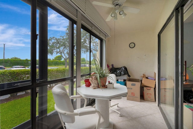 15401 Pembridge Ave Unit 9, Delray Beach, FL 33484 - sunroom featuring tile patterned flooring and ceiling fan