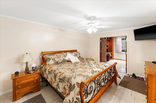 2990 SW Ventura St, Port Saint Lucie, FL 34953 - bedroom with ornamental molding, light tile patterned flooring, and ceiling fan