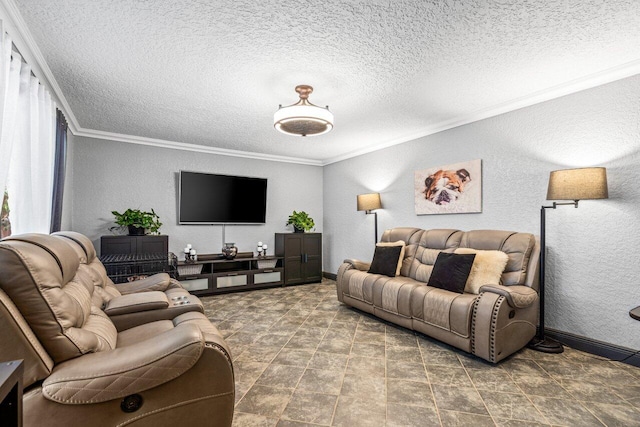 22180 Boca Rancho Dr Unit B, Boca Raton, FL 33428 - living room featuring a textured wall, crown molding, and a textured ceiling