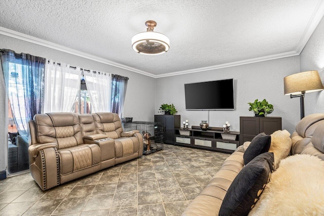 22180 Boca Rancho Dr Unit B, Boca Raton, FL 33428 - living room with a textured ceiling, ornamental molding, and tile patterned flooring