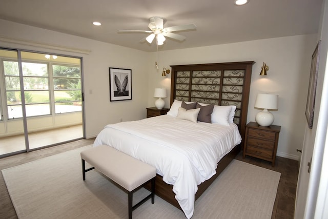 2905 Victoria Pl Unit D3, Coconut Creek, FL 33066 - bedroom featuring access to outside, recessed lighting, a ceiling fan, and wood finished floors