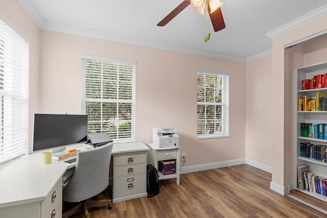 240 Honeysuckle Dr, Jupiter, FL 33458 - office with a ceiling fan, dark wood finished floors, and ornamental molding