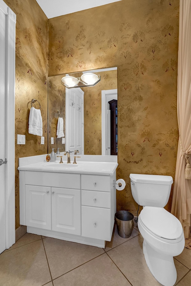 6496 San Michel Way, Delray Beach, FL 33484 - bathroom featuring tile patterned flooring, vanity, and wallpapered walls