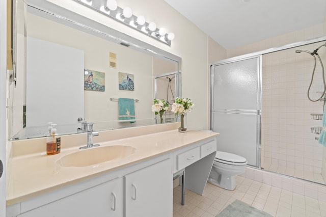 10263 N Circle Lake Dr Unit 201, Boynton Beach, FL 33437 - bathroom featuring tile patterned floors, vanity, and a stall shower