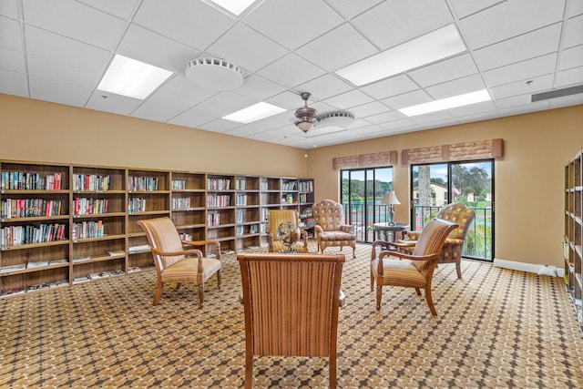 10263 N Circle Lake Dr Unit 201, Boynton Beach, FL 33437 - office area featuring carpet, a paneled ceiling, and ceiling fan