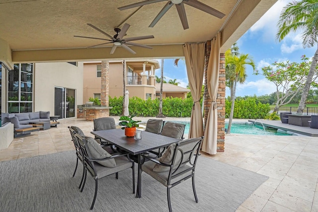 718 Edgebrook Ln, West Palm Beach, FL 33411 - view of patio / terrace with a ceiling fan, an outdoor living space, outdoor dining area, and area for grilling