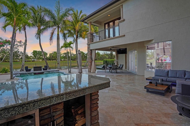 718 Edgebrook Ln, West Palm Beach, FL 33411 - view of swimming pool featuring outdoor lounge area, a patio area, ceiling fan, and outdoor dining space