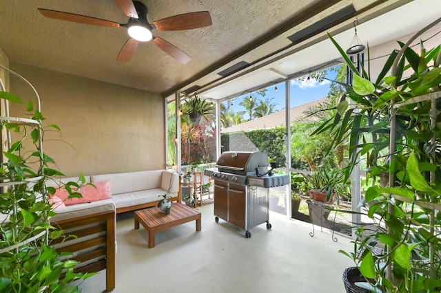 8404 Long Bay, West Palm Beach, FL 33411 - sunroom with an outdoor living space and ceiling fan