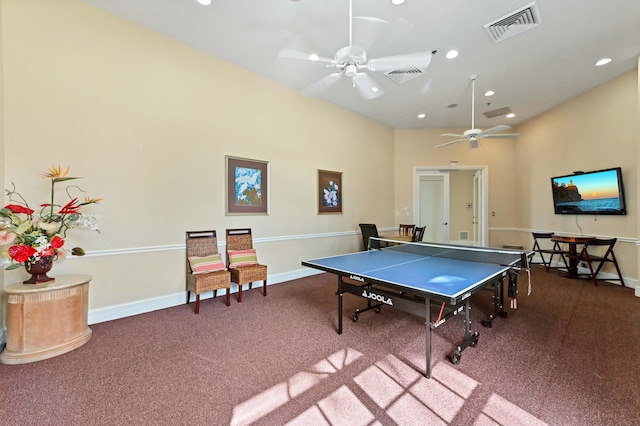 8404 Long Bay, West Palm Beach, FL 33411 - rec room with a ceiling fan, carpet flooring, and recessed lighting