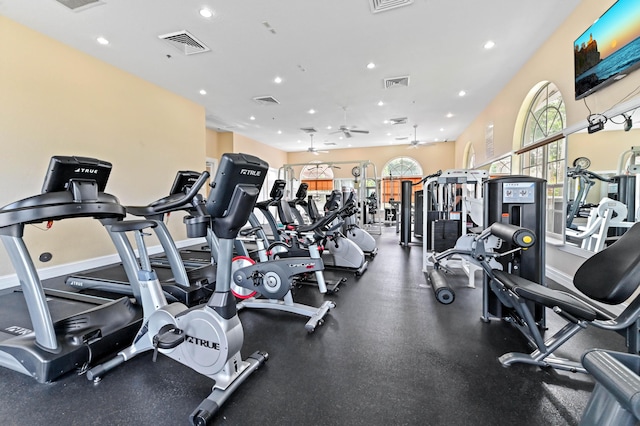 8404 Long Bay, West Palm Beach, FL 33411 - workout area featuring recessed lighting and a ceiling fan