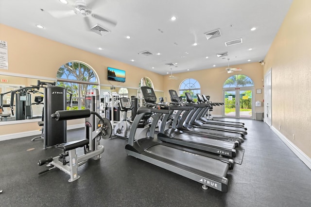 8404 Long Bay, West Palm Beach, FL 33411 - exercise room with ceiling fan and recessed lighting