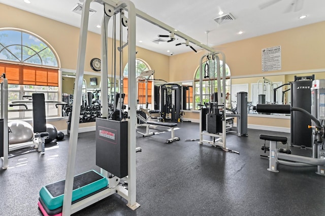 8404 Long Bay, West Palm Beach, FL 33411 - gym featuring recessed lighting and a high ceiling