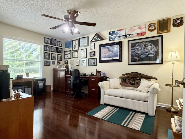 13021 150th Ct N, Jupiter, FL 33478 - office with a ceiling fan, a textured ceiling, and wood finished floors