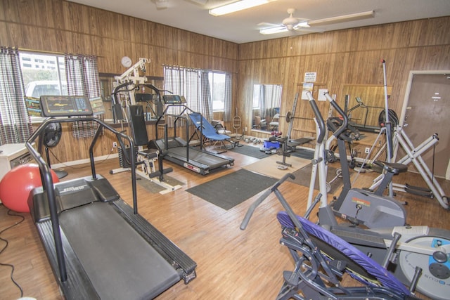 896 N Federal Hwy Unit 324, Lantana, FL 33462 - workout area with wood walls, wood finished floors, and ceiling fan