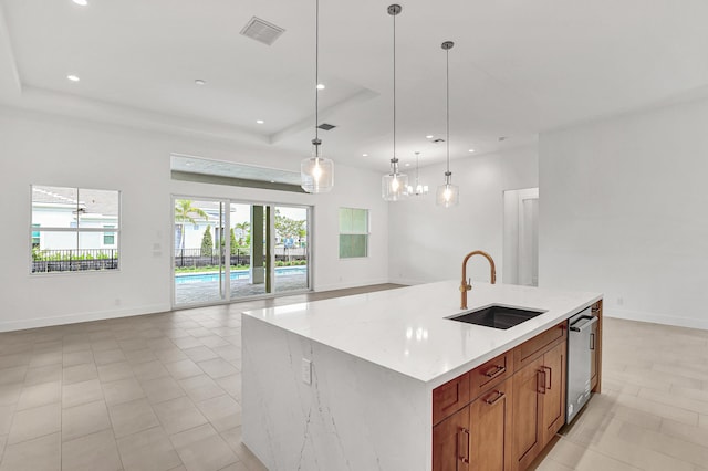 10051 Timber Creek Way, Palm Beach Gardens, FL 33412 - kitchen featuring recessed lighting, light tile patterned flooring, open floor plan, pendant lighting, and stainless steel dishwasher